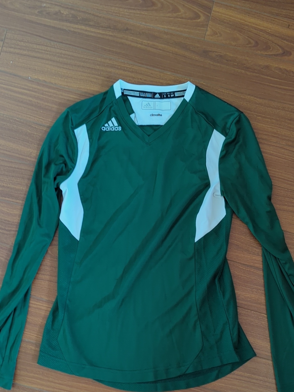 Vintage Adidas Y2K Green White Climalite Long Sleeve Shirt Sz S